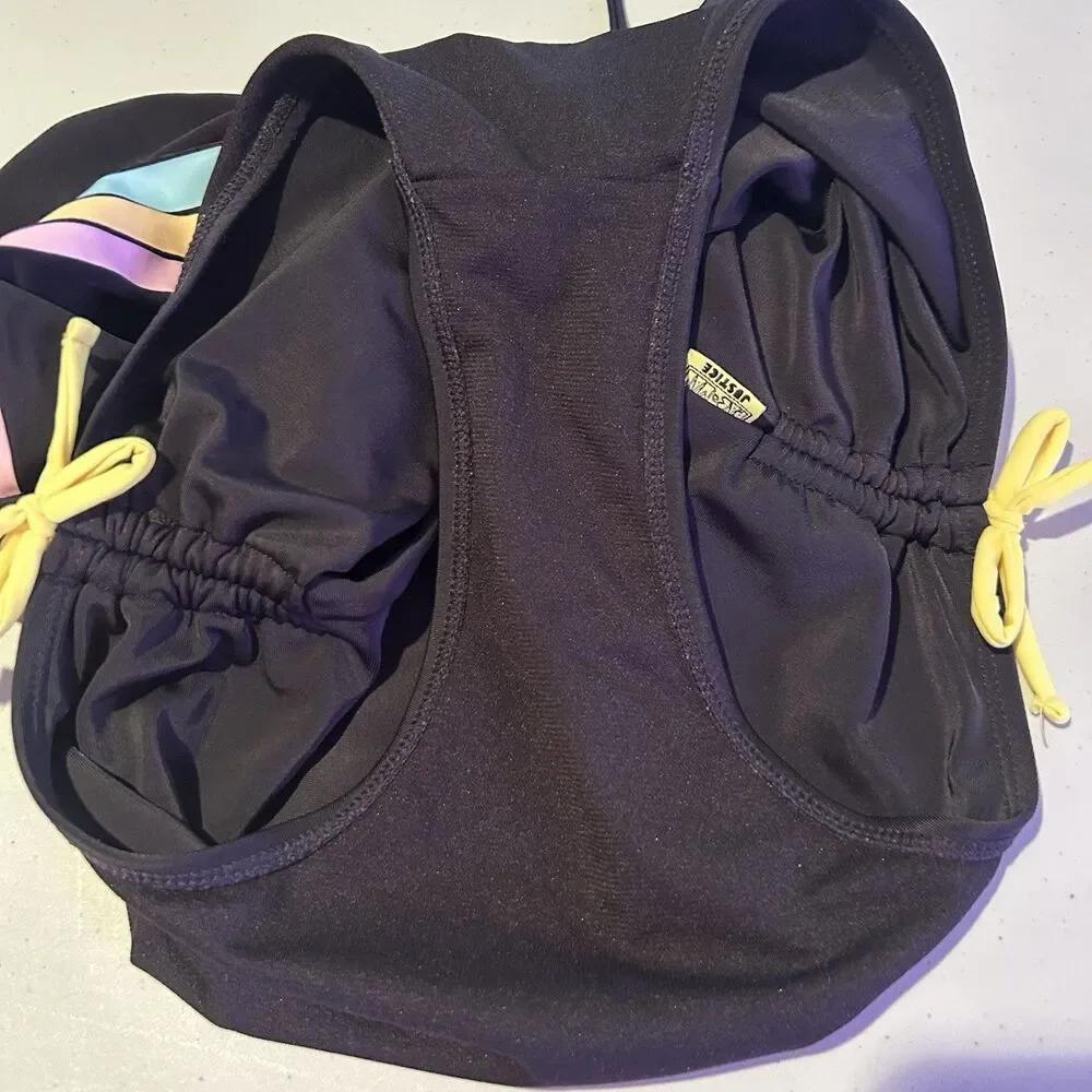 Pac-Man Justice One Piece Swimsuit XL 16‎ 18 Retro Tie Side Black